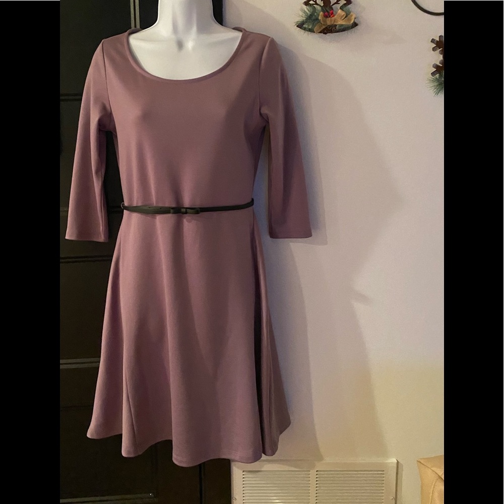 Purple dress with black, bow belt